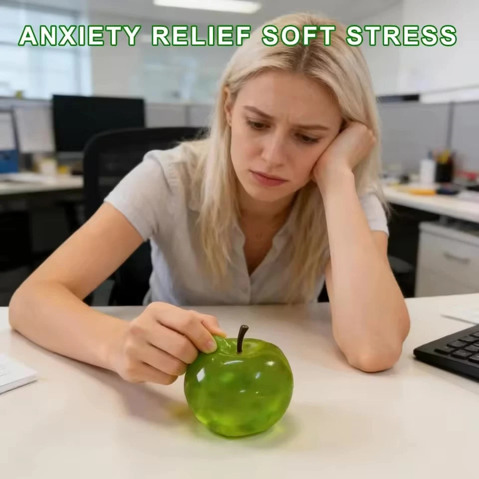 Apple Soft Fidget Toys,Stress Relief Toy, Green Apple Squishy, Squishy Apple Slow Rising Fruit Squishies, Clear Cute Fruit Stress Ball for Adults, Cute Funny Desk Decor